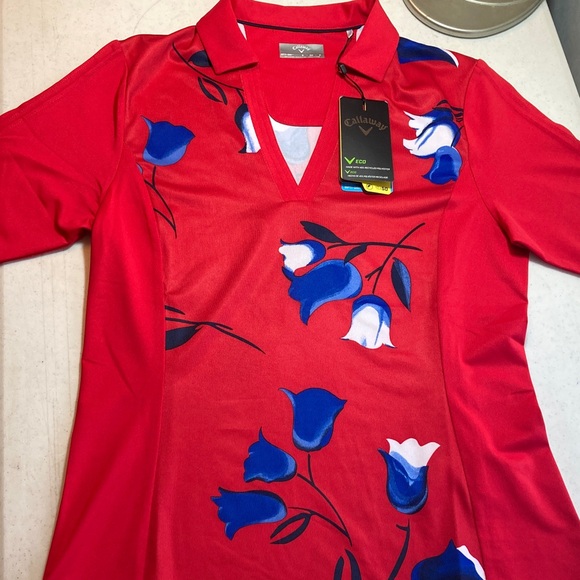 Callaway Tops - Callaway Women's Red and Blue Floral Short Sleeve Top